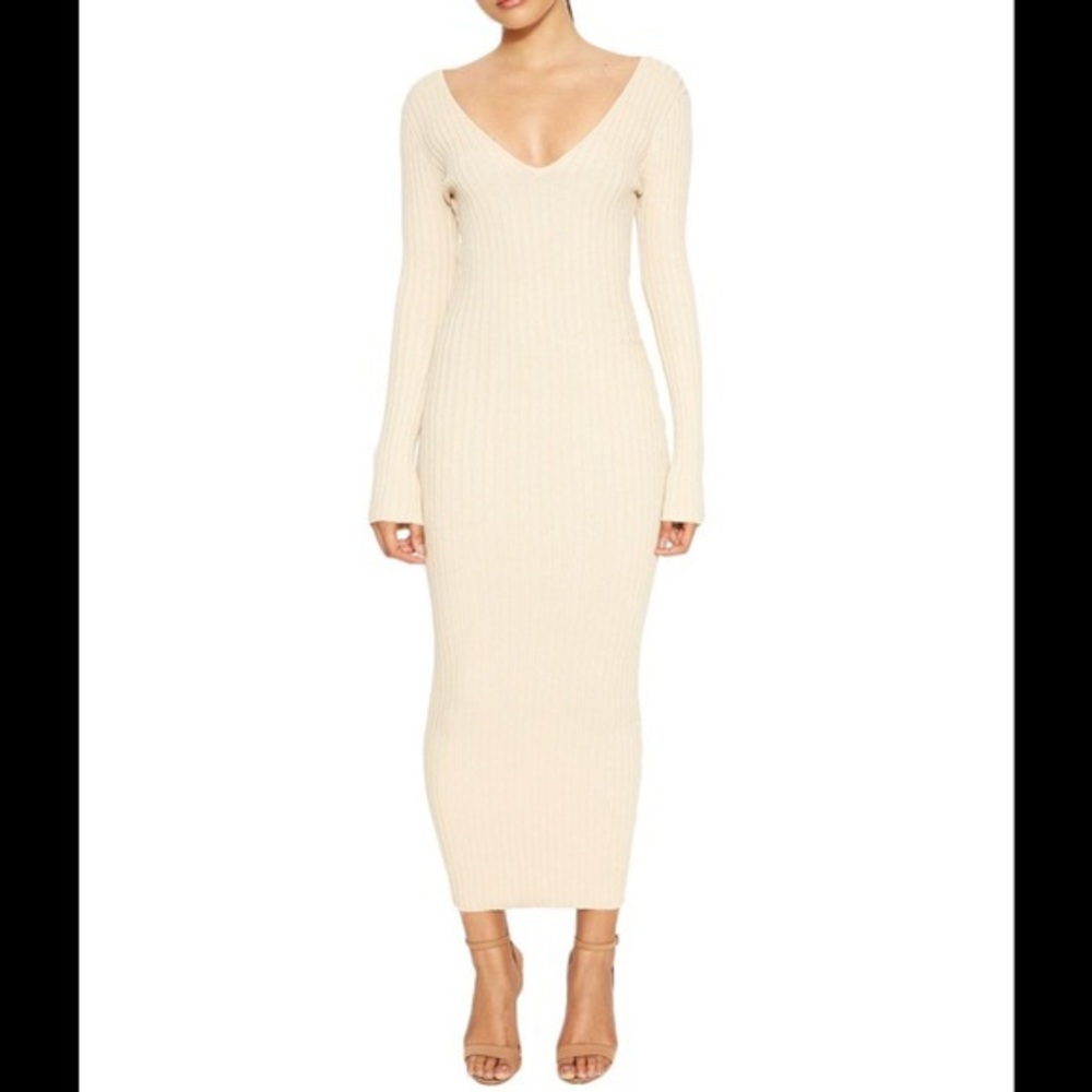 Naked Wardrobe cream ribbed dress